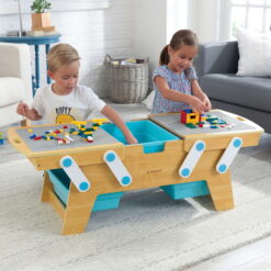 KidKraft Building Bricks Play N Store Wooden Table, Kids Activity Table, Natural, for Ages 3+ Years