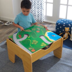 KidKraft Reversible Wooden Activity Table with Board and Train Set, Natural, for Ages 3+ Years