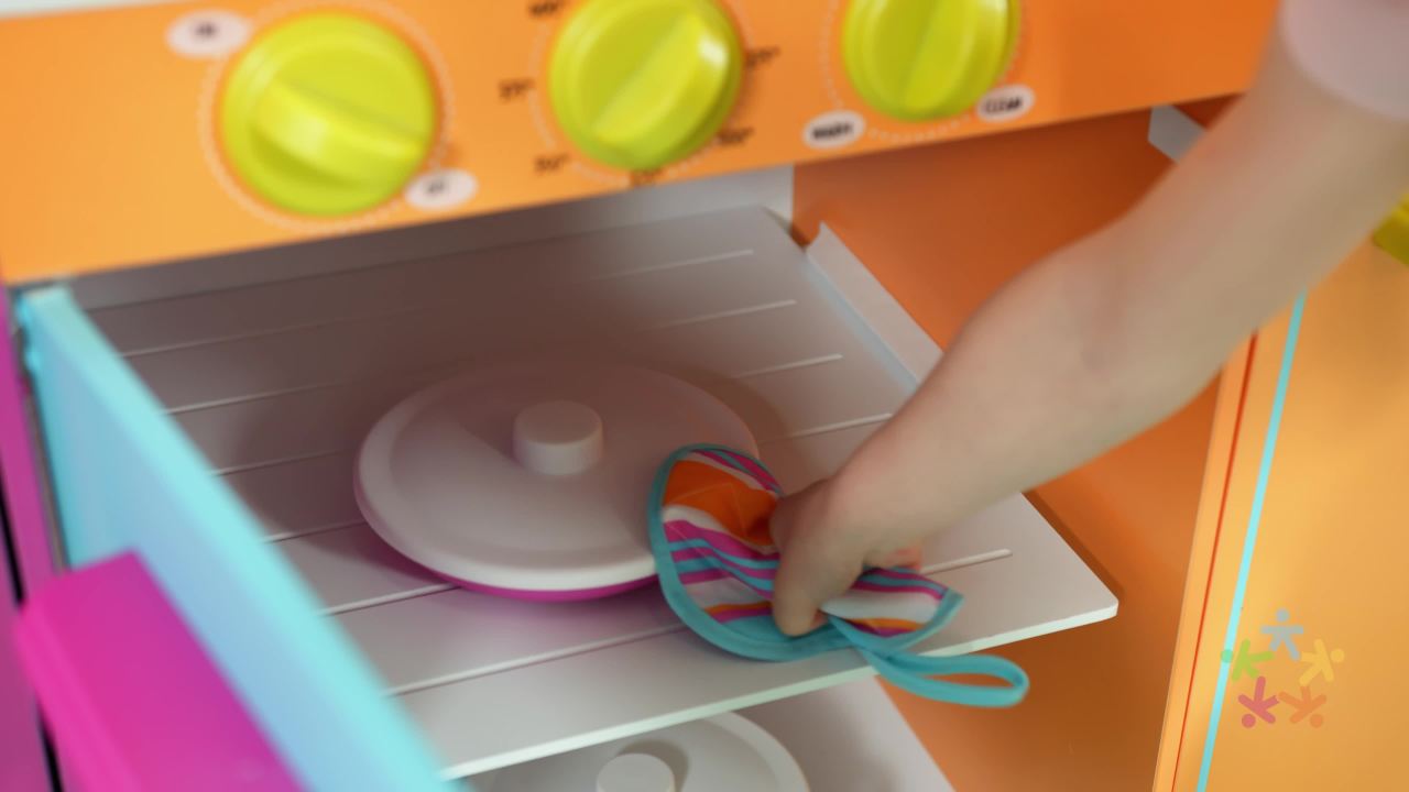 KidKraft Deluxe Big and Bright Wooden Play Kitchen for Kids, Neon Colors
