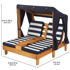 KidKraft Wooden Outdoor Double Chaise with Cup Holders, Kid's Furniture, Honey & Navy