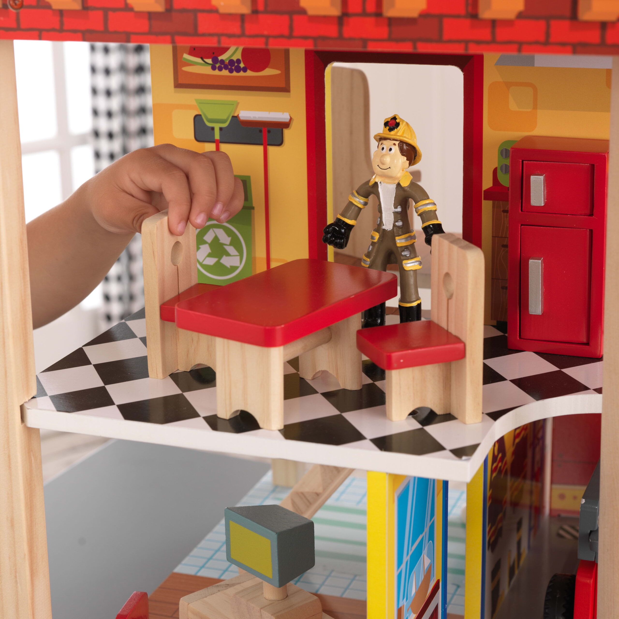 KidKraft Wooden Fire Station Set, 360 Degree Play, Working Garage Doors & Bendable Figures