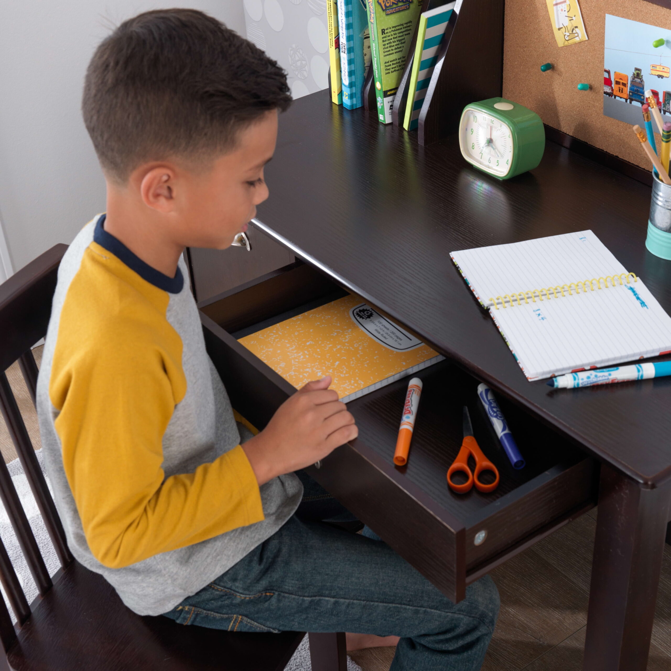 KidKraft Wooden Children's Study Desk with Chair, Espresso, For Ages 5+