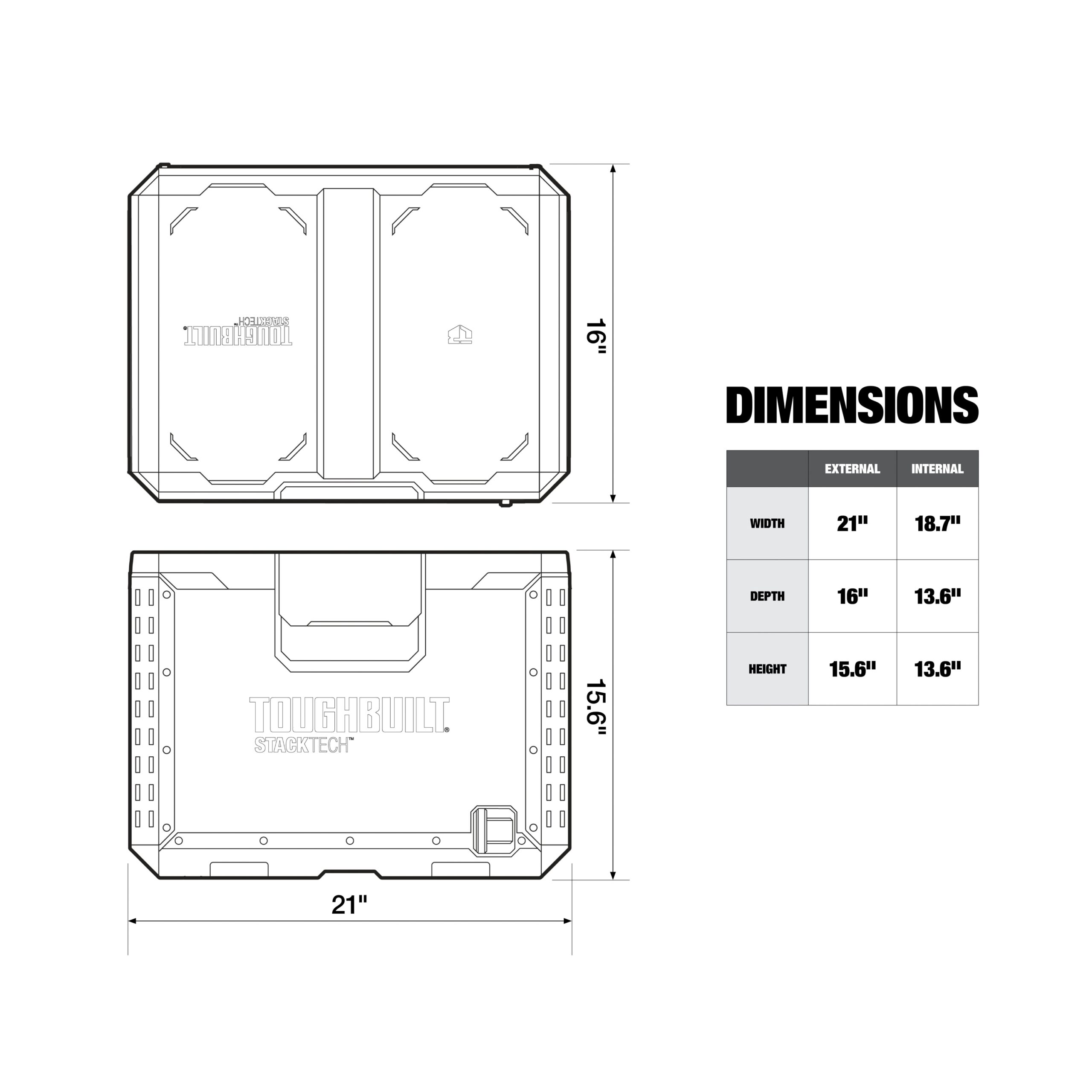 TOUGHBUILT STACKTECH XL 21-in W x 15.6-in H x 16-in D Plastic/Metal Tool Box