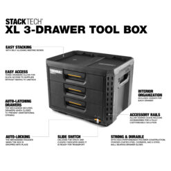 TOUGHBUILT StackTech 3 PC Tradesman Set 22.3-in W x 32.75-in H x 19.7-in D 3 -Drawer Black Plastic/Metal Rolling Tool Box