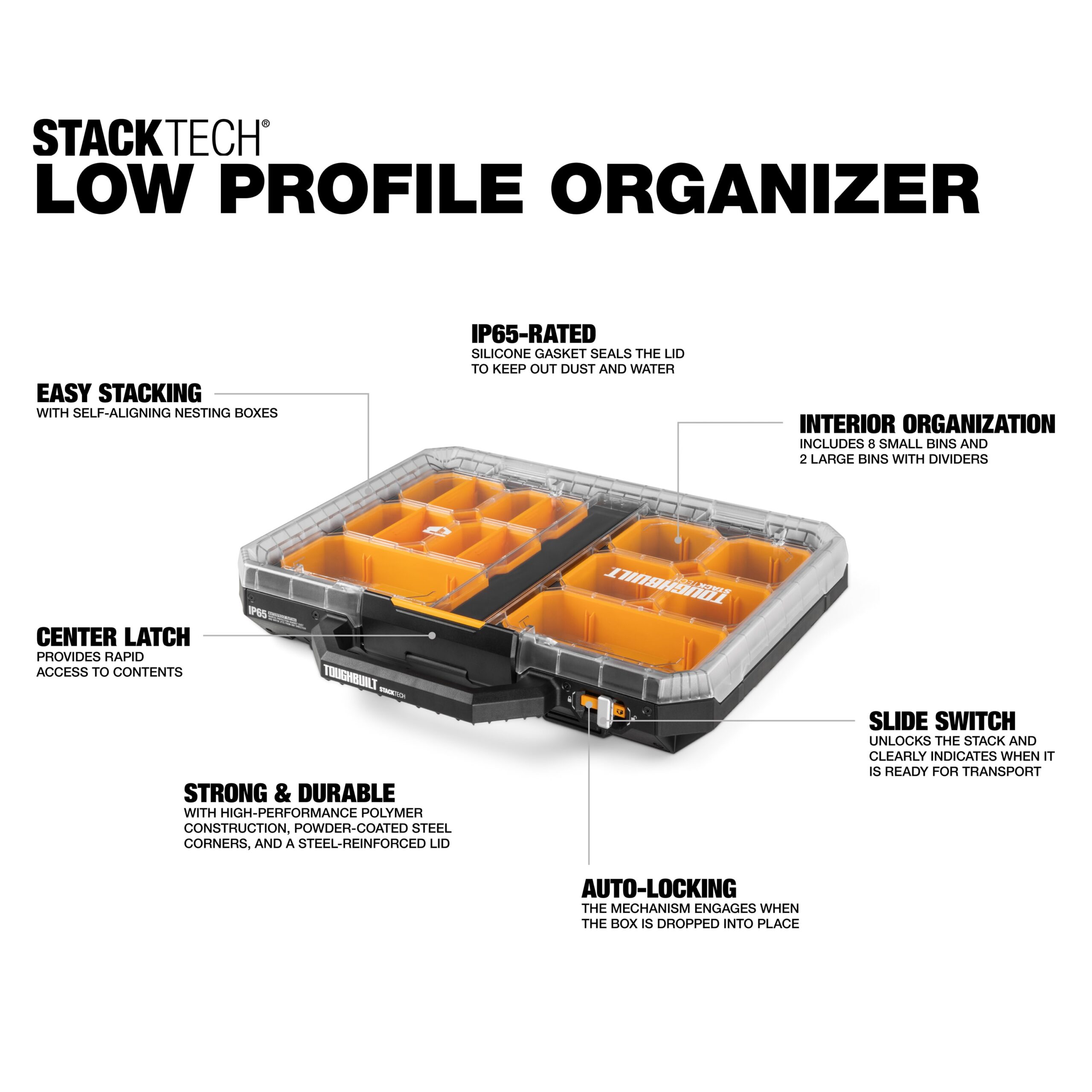 TOUGHBUILT StackTech 3 PC Tradesman Set 22.3-in W x 32.75-in H x 19.7-in D 3 -Drawer Black Plastic/Metal Rolling Tool Box