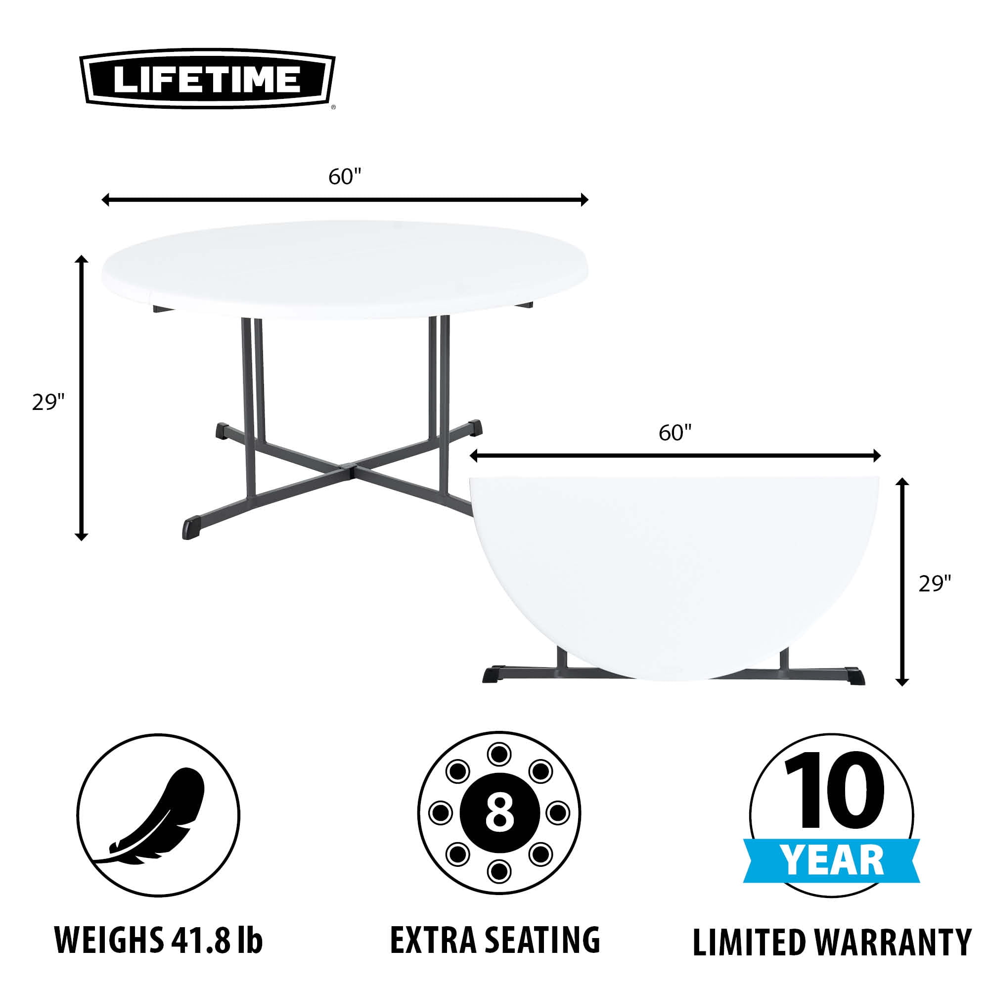 Lifetime 60" Centerfold Indoor/Outdoor Commercial Grade Folding Round Table, Almond 1 Piece 1 Count (80806)