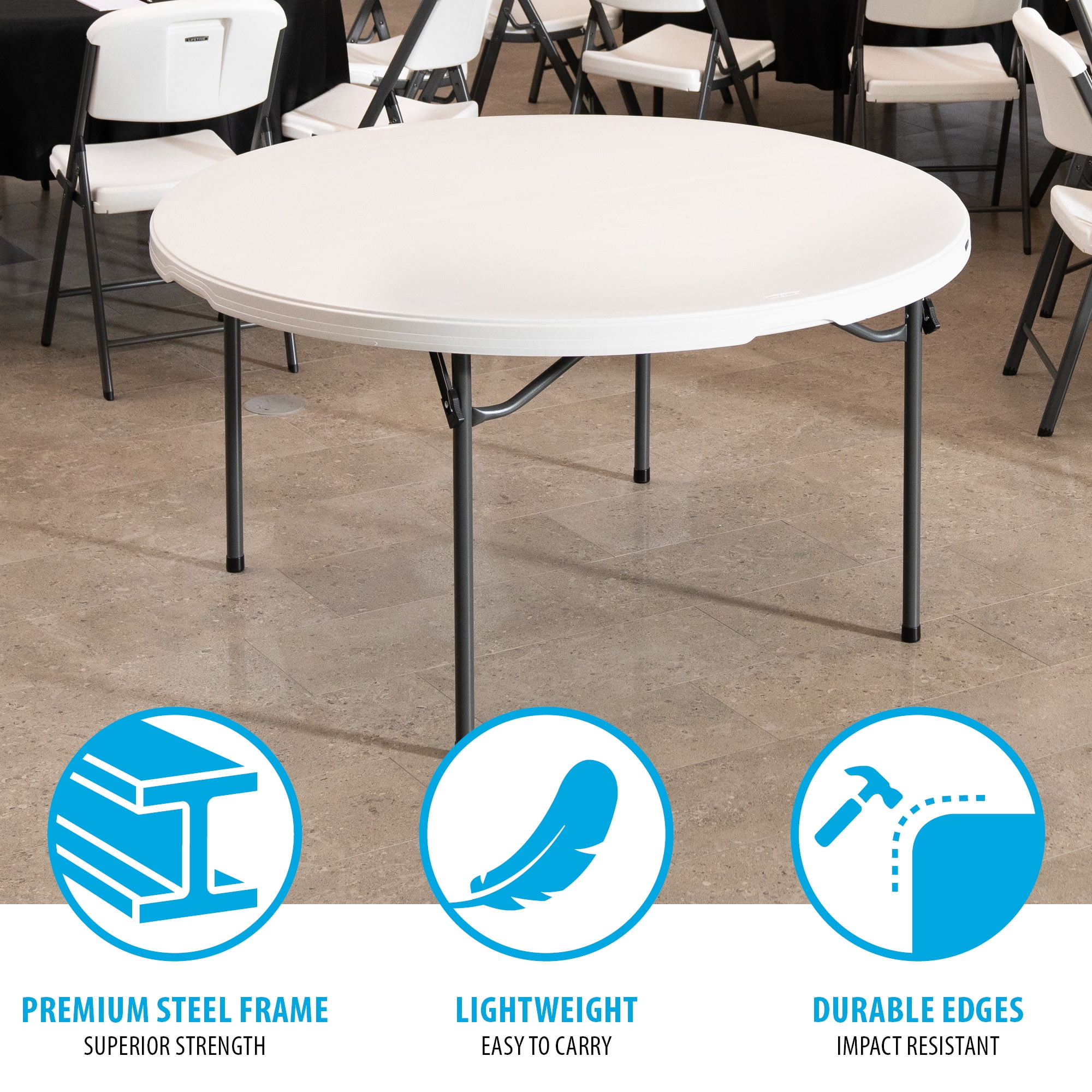 Lifetime 60 inch Round Folding Table, Indoor/Outdoor Commercial Grade, White Granite (280301)