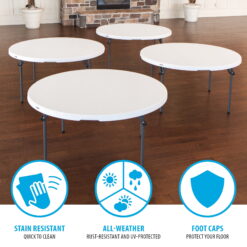 Lifetime 60 inch Round Folding Table, Indoor/Outdoor Commercial Grade, White Granite (280301)