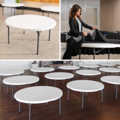 Lifetime 60 inch Round Folding Table, Indoor/Outdoor Commercial Grade, White Granite (280301)