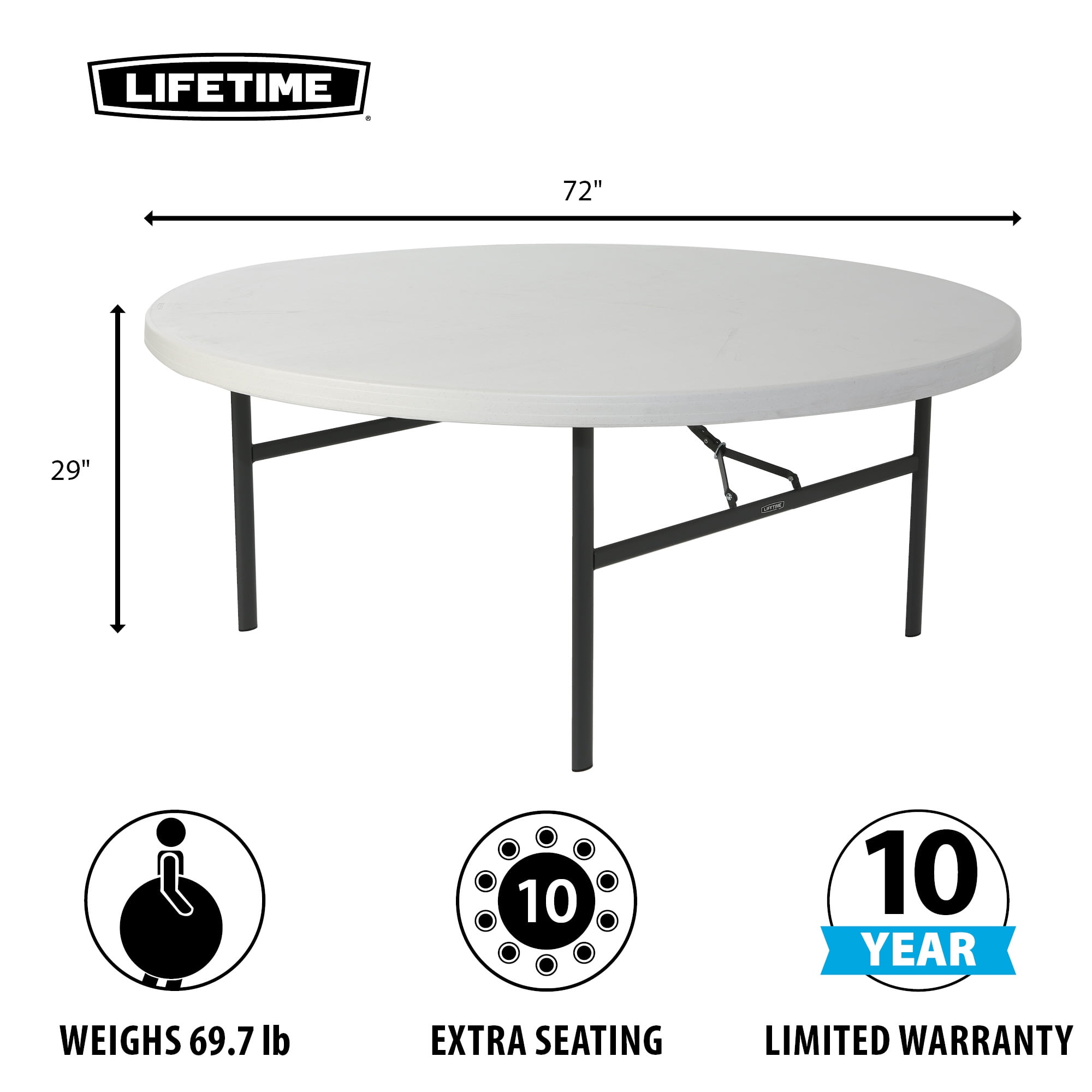 Lifetime 72" Commercial Grade Round Folding Table, White (22673)