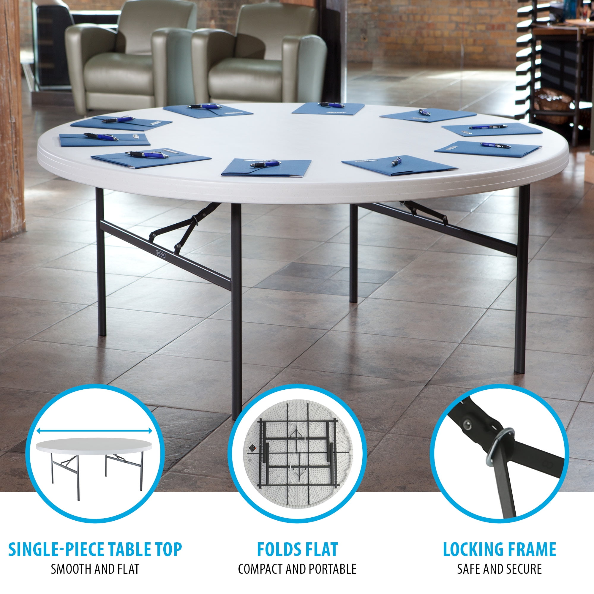Lifetime 72" Commercial Grade Round Folding Table, White (22673)