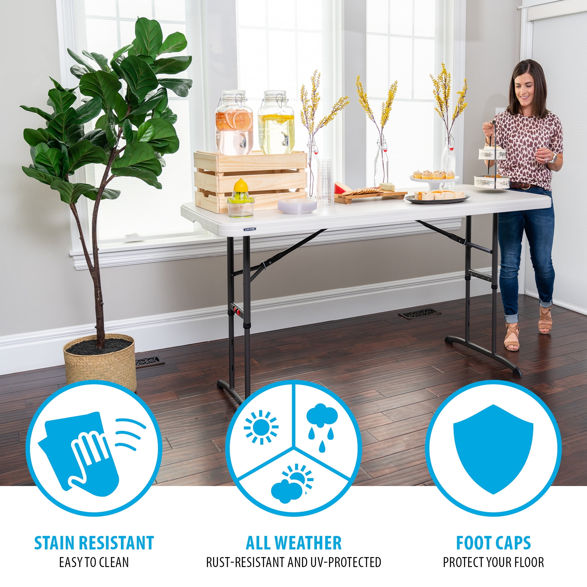 Lifetime Commercial Nesting 72 in Indoor/Outdoor Adjustable Height Folding Rectangle Table Almond 1 Piece 1 Count