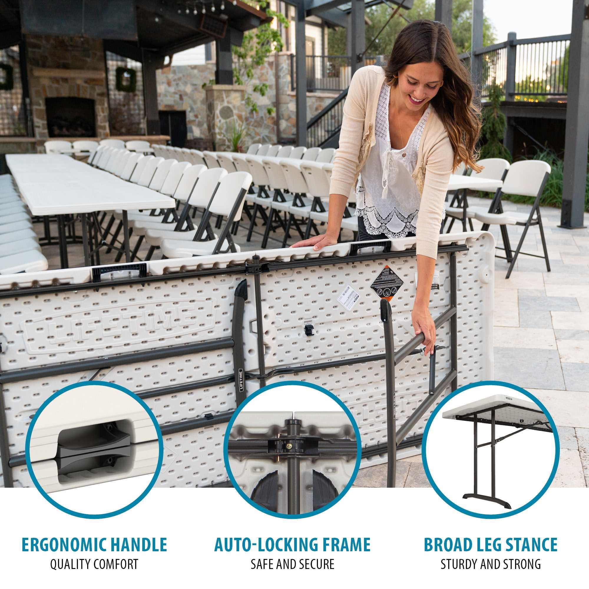 Lifetime 6 Foot Rectangle Fold-in-Half Table, Indoor/Outdoor Commercial Grade, Almond (80382)