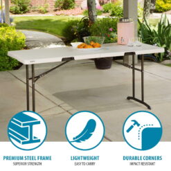 Lifetime 6 Foot Rectangle Fold-in-Half Table, Indoor/Outdoor Commercial Grade, Almond (80382)