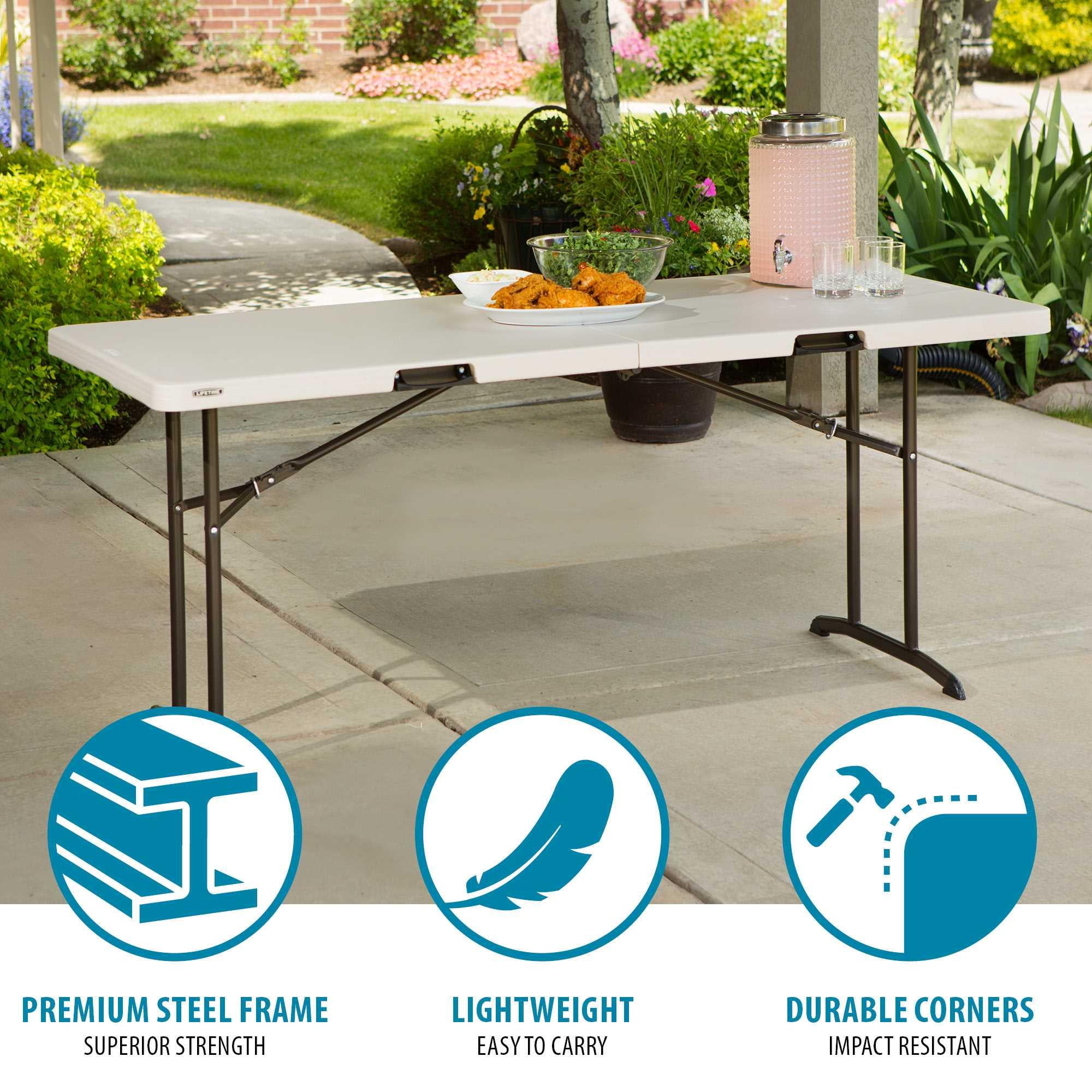 Lifetime 6 Foot Rectangle Fold-in-Half Table, Indoor/Outdoor Commercial Grade, Almond (80382)