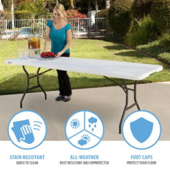 Lifetime 8 Foot Fold-in-Half Rectangle Table, Indoor/Outdoor Commercial Grade, White Granite (280270)