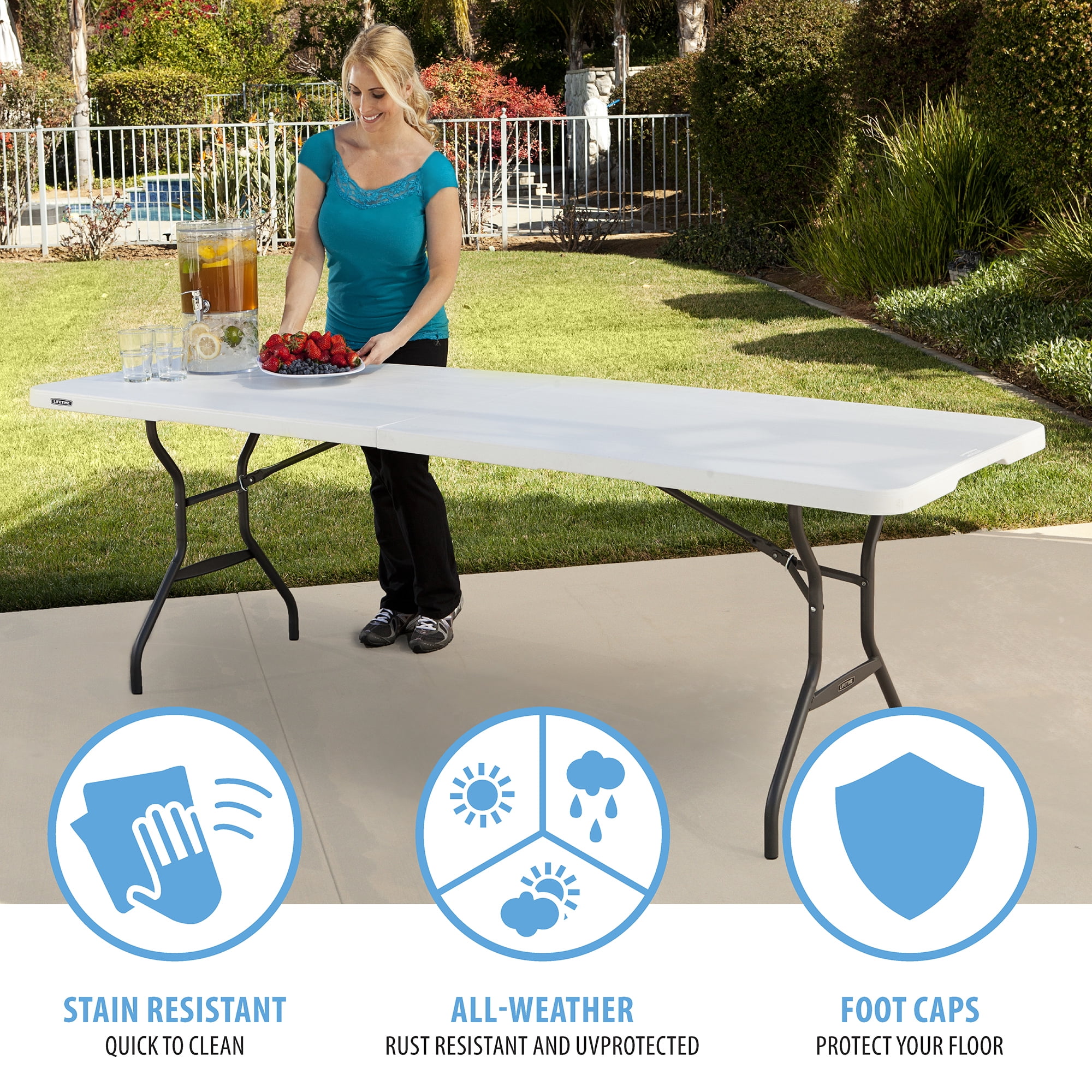 Lifetime 8 Foot Fold-in-Half Rectangle Table, Indoor/Outdoor Commercial Grade, White Granite (280270)