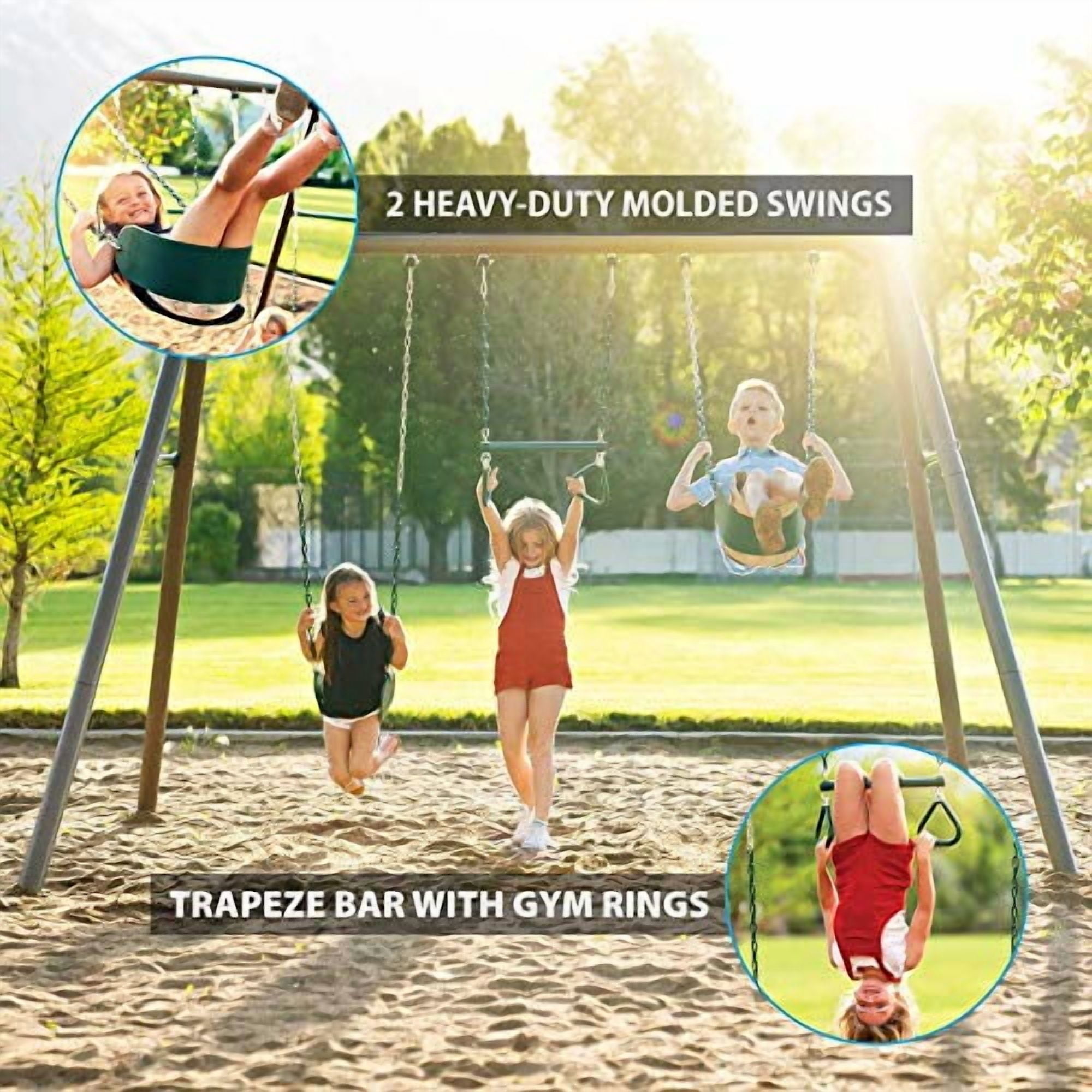 Lifetime Kids 7.3 ft. High Metal Swing Set with Belt Swings (90952)