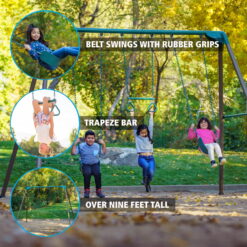 Lifetime Kid's Metal Swing Set with 2 Belt Swings and Trapeze Bar - 9 feet (91137)
