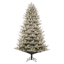 GE 7.5-ft Flocked Montana Fir Pre-lit Artificial Christmas Tree with White LED Lights