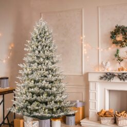 GE 7.5-ft Flocked Montana Fir Pre-lit Artificial Christmas Tree with White LED Lights