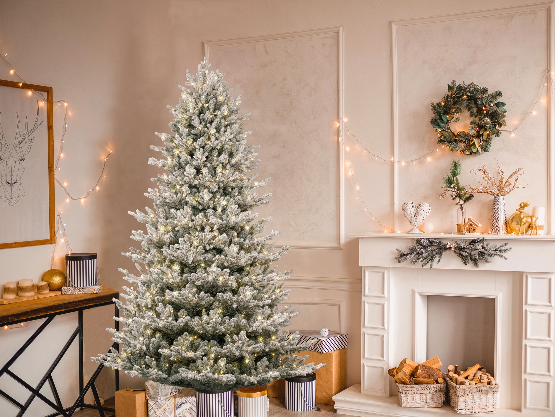 GE 7.5-ft Flocked Montana Fir Pre-lit Artificial Christmas Tree with White LED Lights