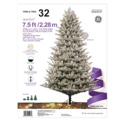GE 7.5-ft Flocked Montana Fir Pre-lit Artificial Christmas Tree with White LED Lights
