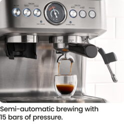 Chefman Crema Supreme Espresso Machine with Conical Burr Grinder and Steam Wand – Stainless Steel, New