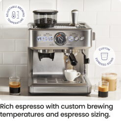 Chefman Crema Supreme Espresso Machine with Conical Burr Grinder and Steam Wand – Stainless Steel, New
