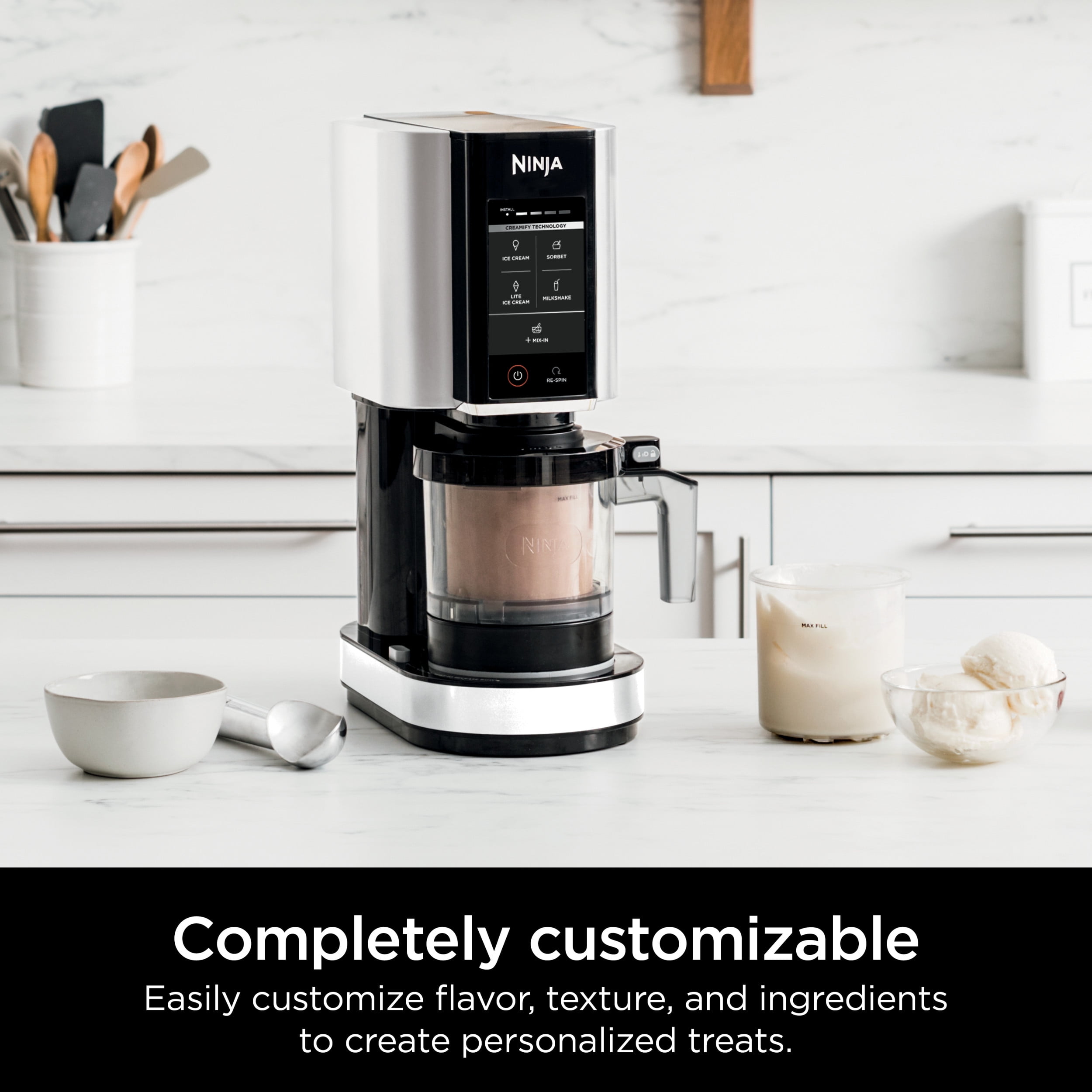 Ninja CREAMi Ice Cream Maker, for Gelato, Mix-ins, Milkshakes, Sorbet, Smoothie Bowls & More, 5 One-Touch Programs, with (2) 16 oz Pint Containers & Lids, Perfect for Kids, White, NC300WH