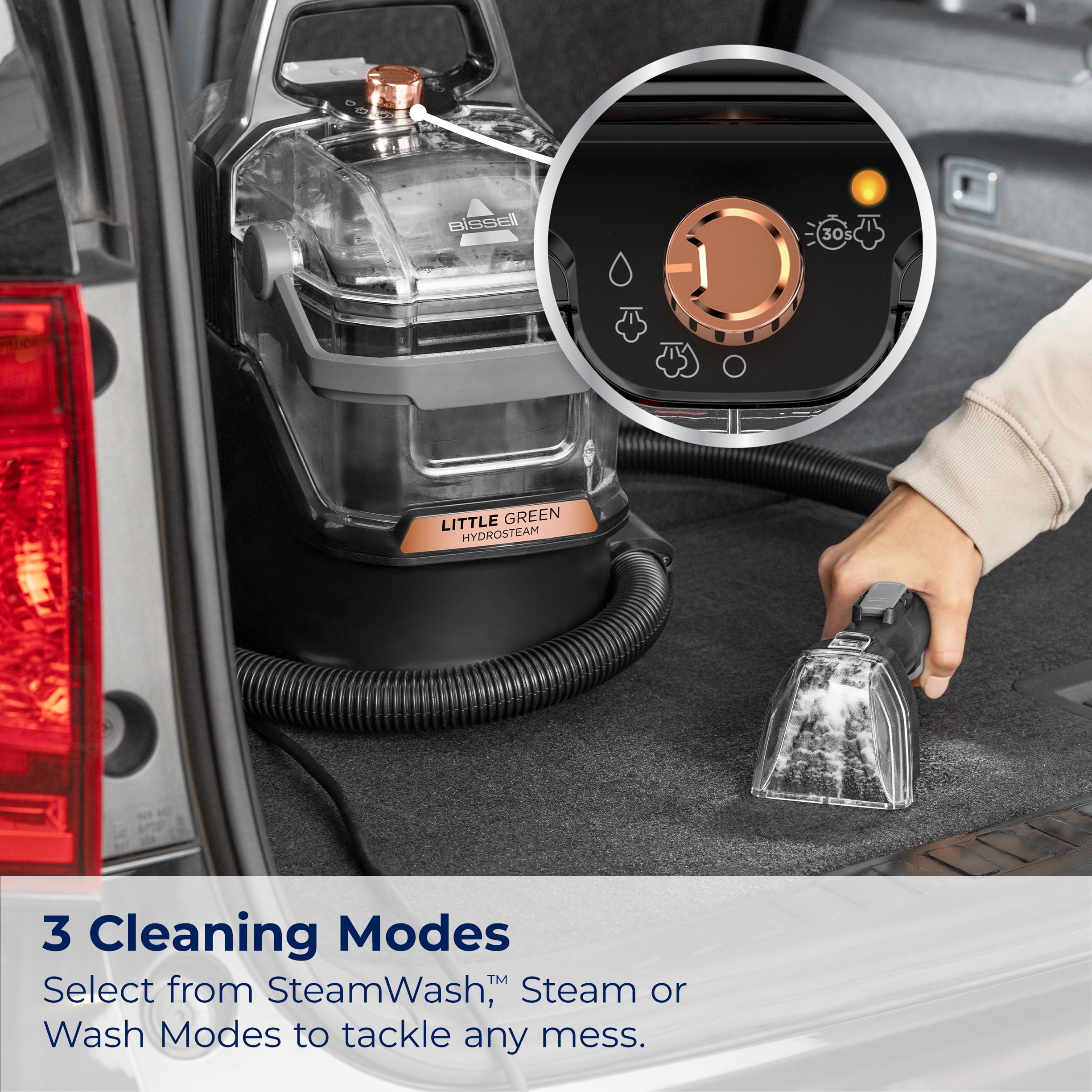BISSELL Little Green HydroSteam Portable Deep Cleaner, for Carpet , Upholstery, Auto, and Stairs, HydroSteam Technology, 3 Cleaning Modes, Fast Drying, 3532, Black & Copper