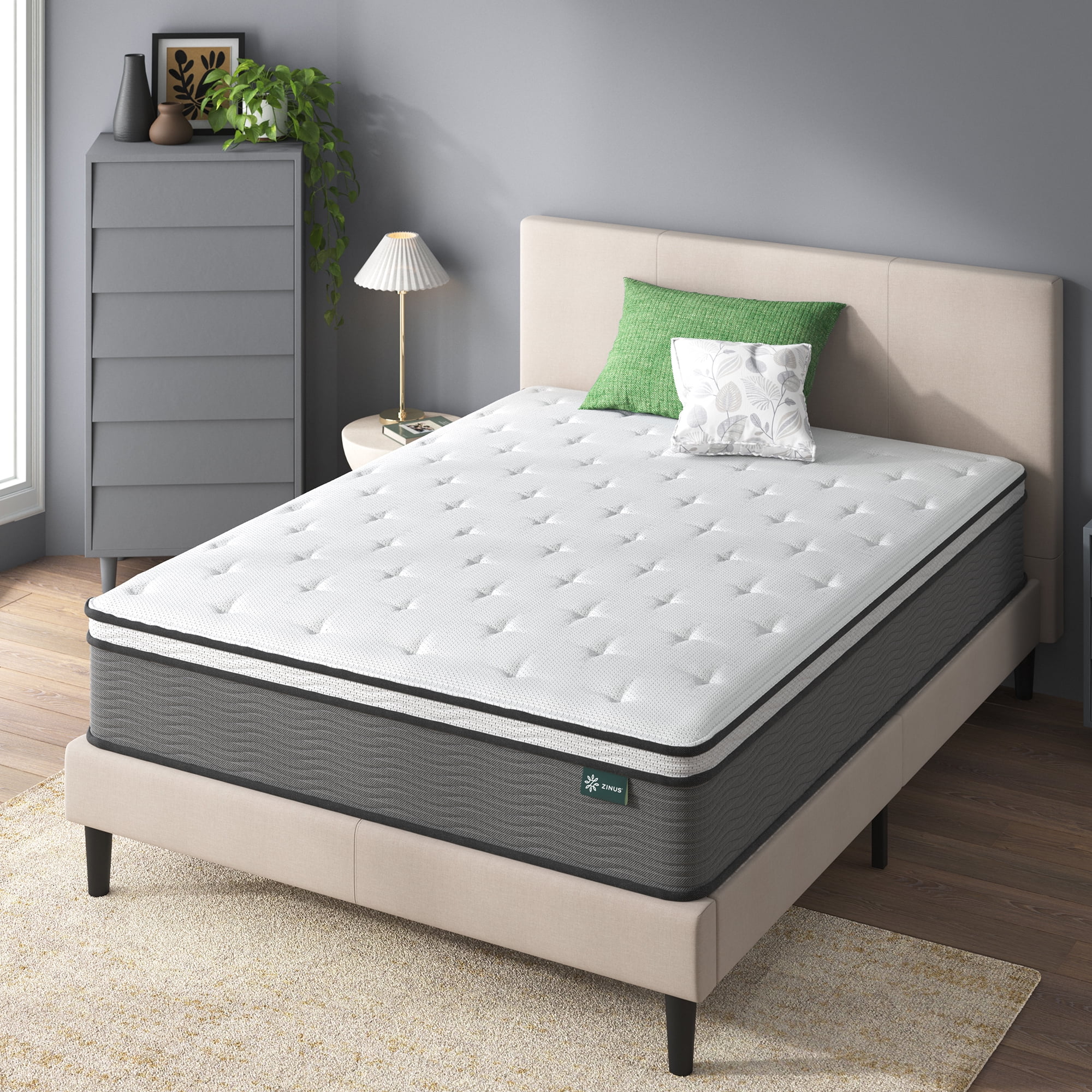 Zinus True Support 12" Twin Euro Top Medium Hybrid Mattress with Comfort Foam and Pocket Springs