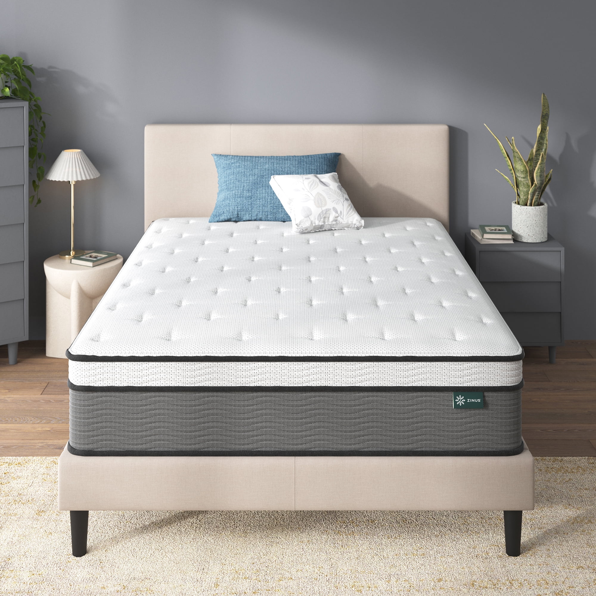 Zinus True Support 14" Queen Euro Top Medium Hybrid Mattress with Comfort Foam and Pocket Springs