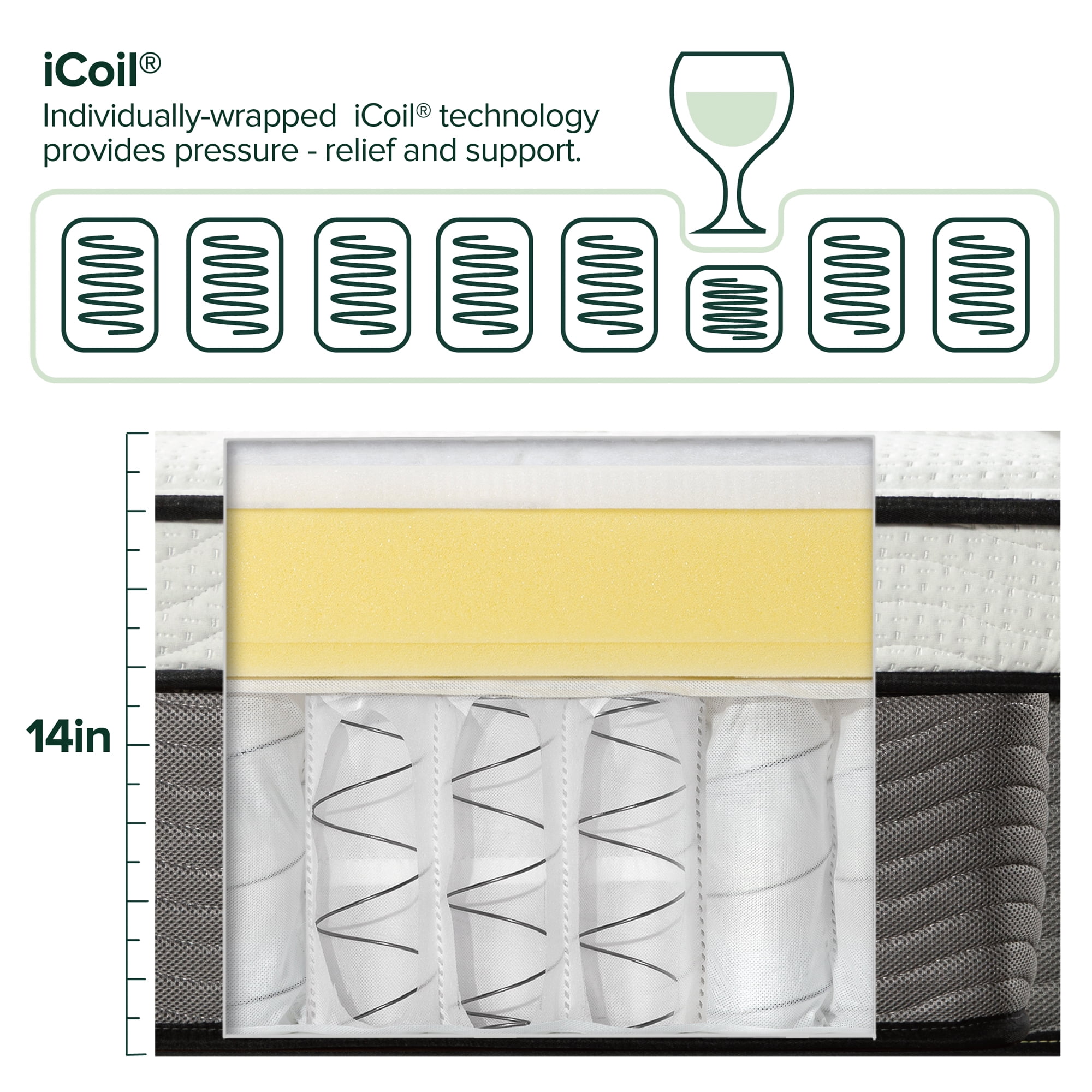 Zinus True Support 14" Full Euro Top Medium Hybrid Mattress with Comfort Foam and Pocket Springs