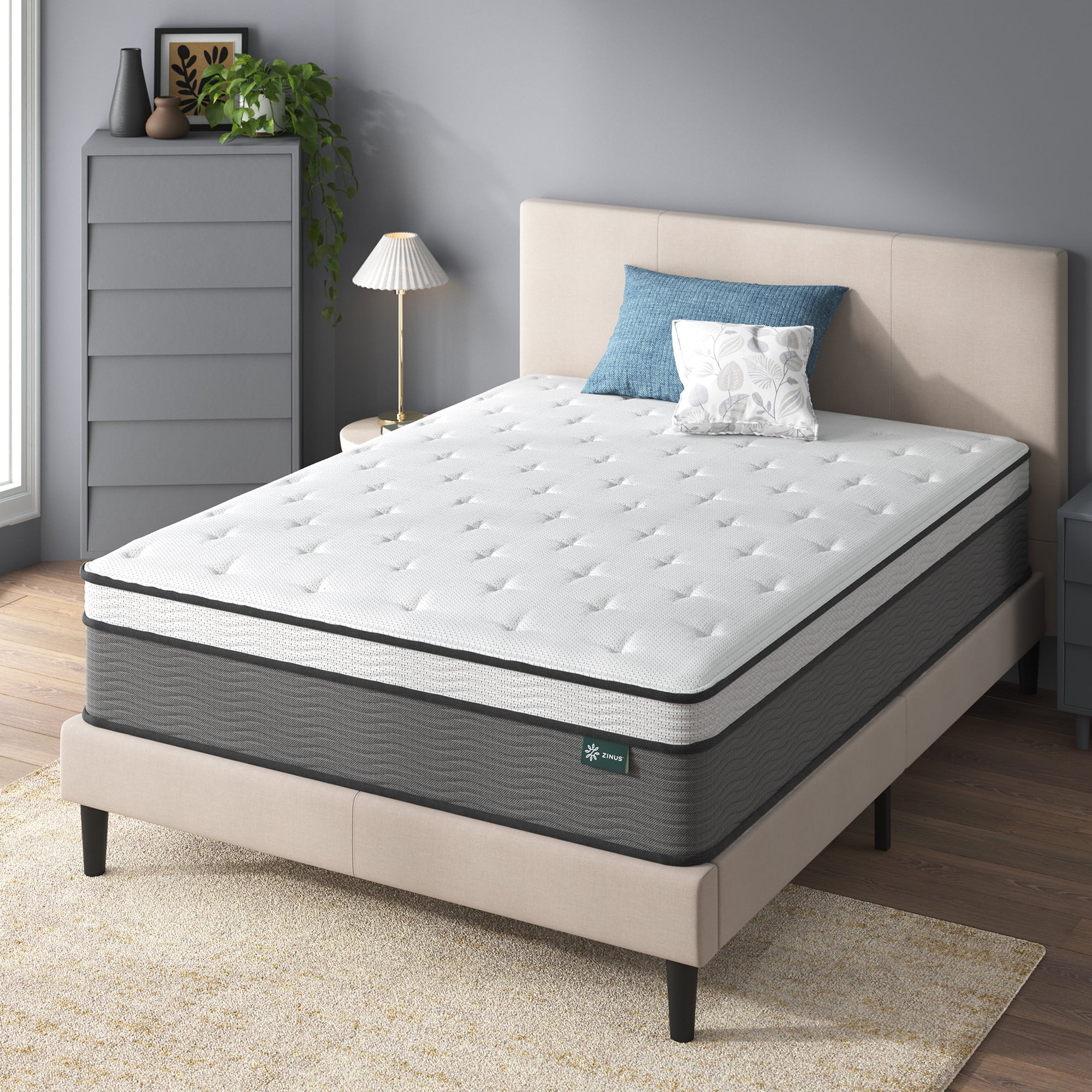 Zinus True Support 14" Full Euro Top Medium Hybrid Mattress with Comfort Foam and Pocket Springs