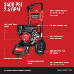 CRAFTSMAN Craftsman (50-State) 3400-PSI 2.4-GPM Cold Water Gas Pressure washer with 4 Spray Tips