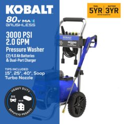 Kobalt 3000-PSI 2-GPM Cold Water Battery Pressure washer with 5 Spray Tips 4 Ah (Battery Included) (Charger Included)