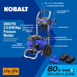Kobalt 3000-PSI 2-GPM Cold Water Battery Pressure washer with 5 Spray Tips 4 Ah (Battery Included) (Charger Included)