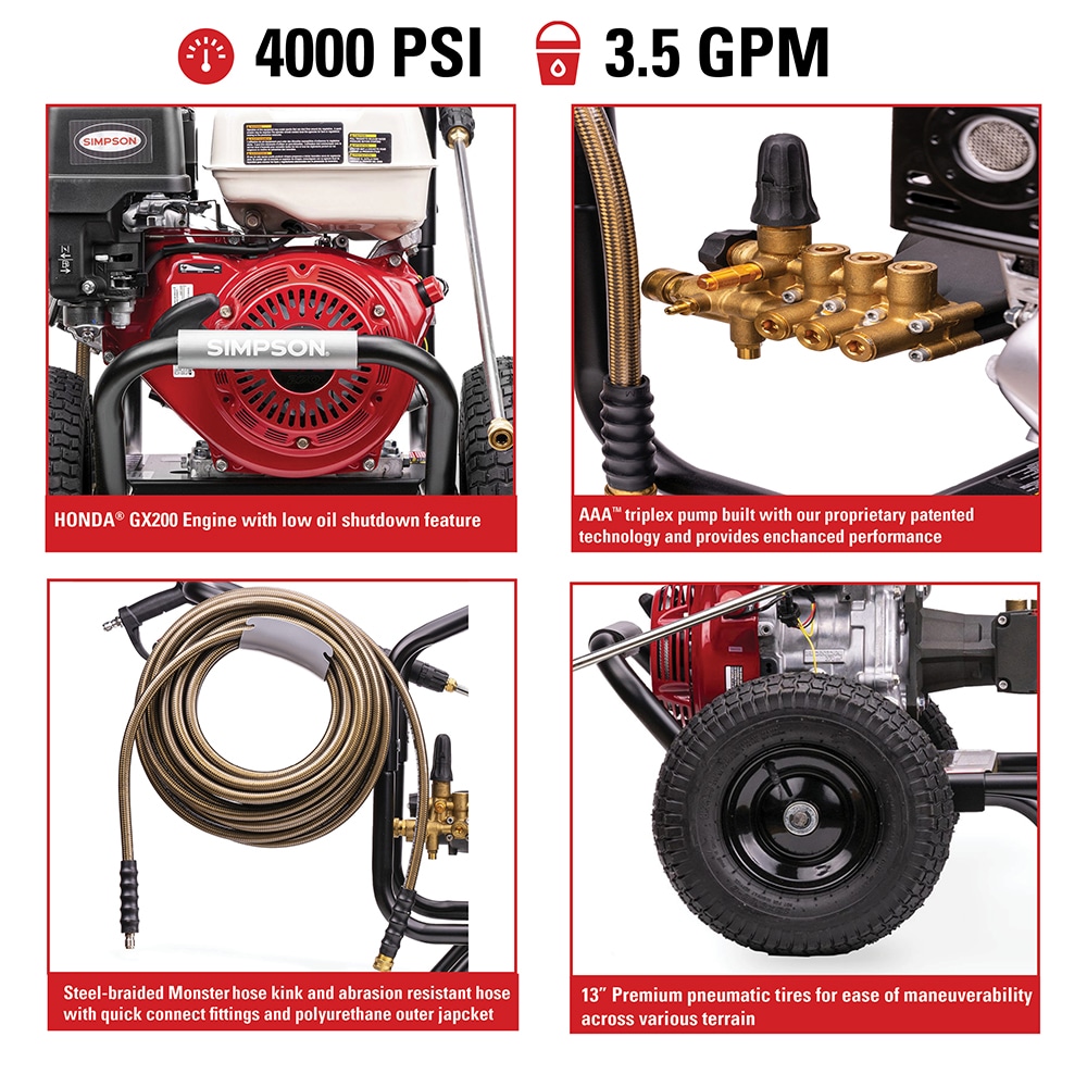 SIMPSON 3.5 GPM Powershot 4000-PSI 3.5-GPM Cold Water Gas Pressure washer with 4 Spray Tips