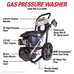SIMPSON Clean Machine 3200 PSI at 2.5 GPM 3200-PSI 2.5-GPM Cold Water Gas Pressure washer with 4 Spray Tips