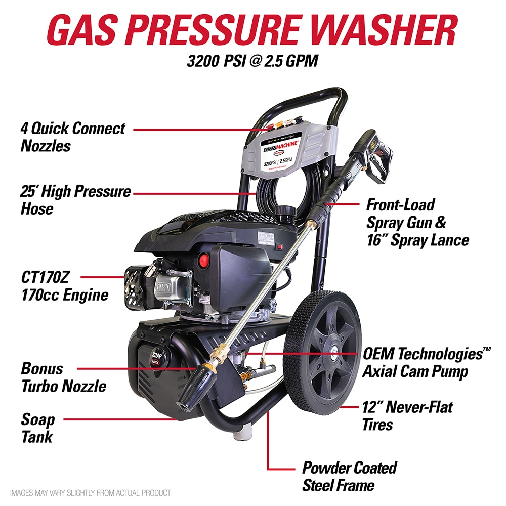 SIMPSON Clean Machine 3200 PSI at 2.5 GPM 3200-PSI 2.5-GPM Cold Water Gas Pressure washer with 4 Spray Tips