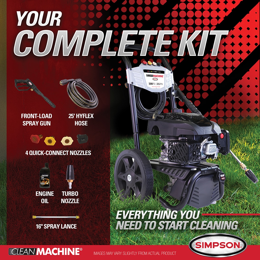 SIMPSON Clean Machine 3200 PSI at 2.5 GPM 3200-PSI 2.5-GPM Cold Water Gas Pressure washer with 4 Spray Tips