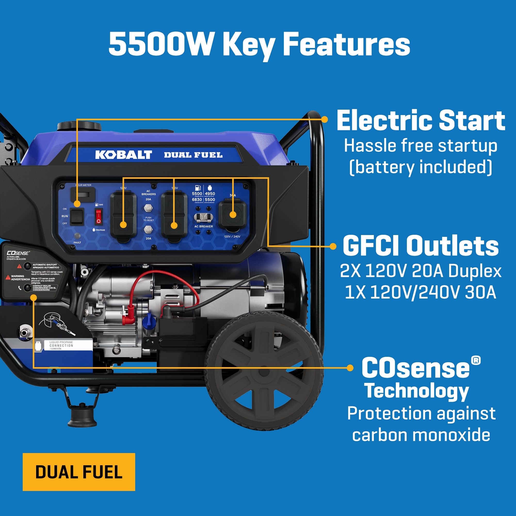 Kobalt 6830 / 5500 -Watt Dual fuel Portable Generator