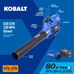 Kobalt 80-volt 630-CFM 140-MPH Battery Handheld Leaf Blower 4 Ah