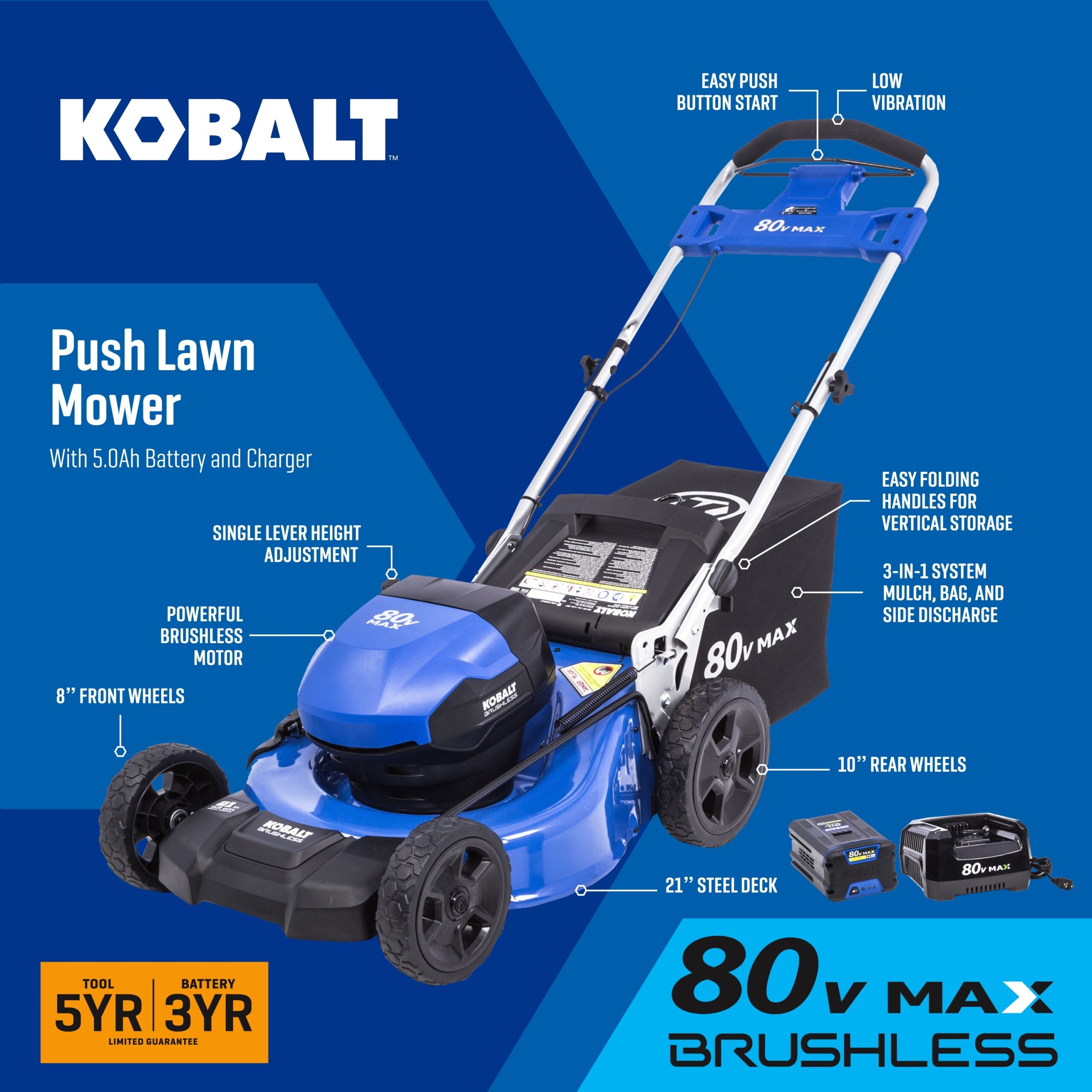 Kobalt 80-volt, 21-in Push Battery Walk Mower with (1) 5 Ah Battery Included