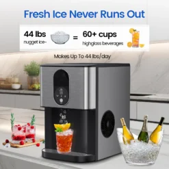 COWSAR 33-lb Ice Storage 44-lb Ice Per day Countertop or portable Nugget/Pebble Ice Maker (Black Stainless Steel)