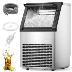 COWSAR 22-lb Ice Storage 80-lb Ice Per day Cubed Ice Maker (Stainless Steel)