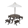 KidKraft Wooden Octagon Table, Stools & Umbrella Set, Kids’ Outdoor Furniture, Brown Bear & Beige