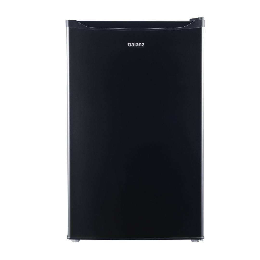 Galanz 4.3 Cu ft Single Door Mini Fridge, Black Estar, New, Width 19.92"