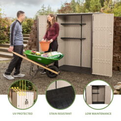 Lifetime DIY Vertical Outdoor Polyethylene Storage Shed, 53 cu. ft., 10.57 Sq. feet, Tan (60326)